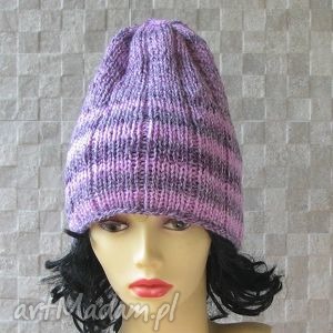 oversized slouchy beanie ręcznie robiona lawenda albadesign