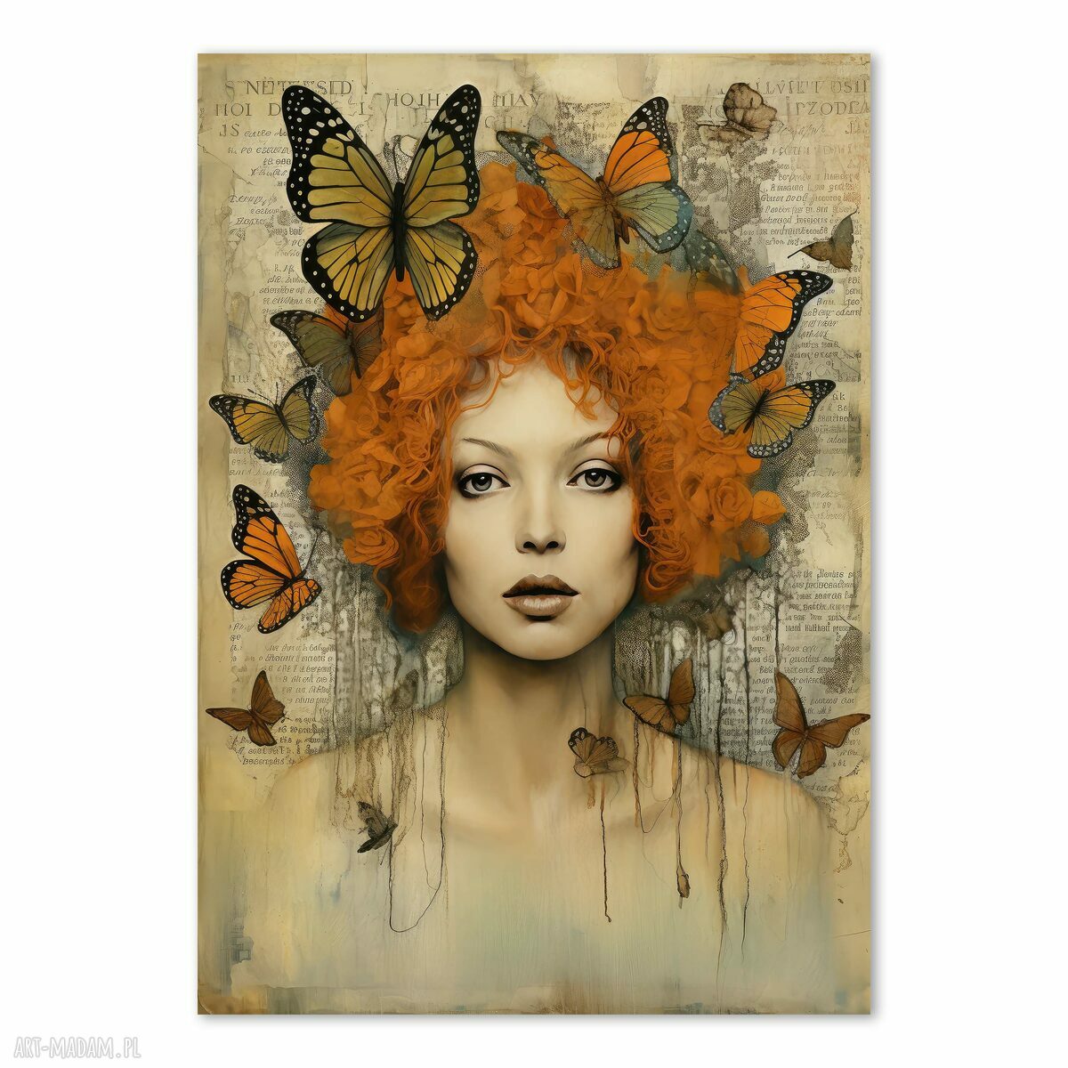 Plakat Kobieta i Motyle 50x70 cm - dekoracja do salonu na ścianę
