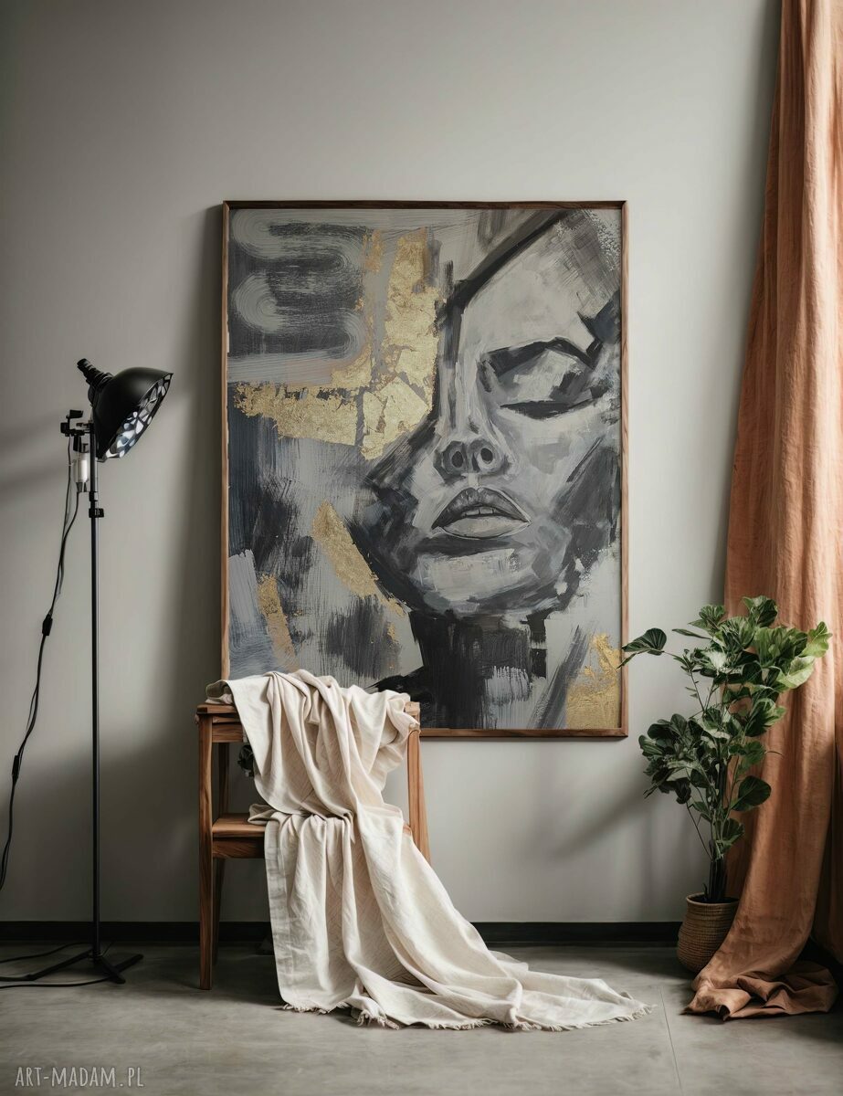 Kobieta - ręcznie malowany portret twarz 70x100 cm (abstrakcja)