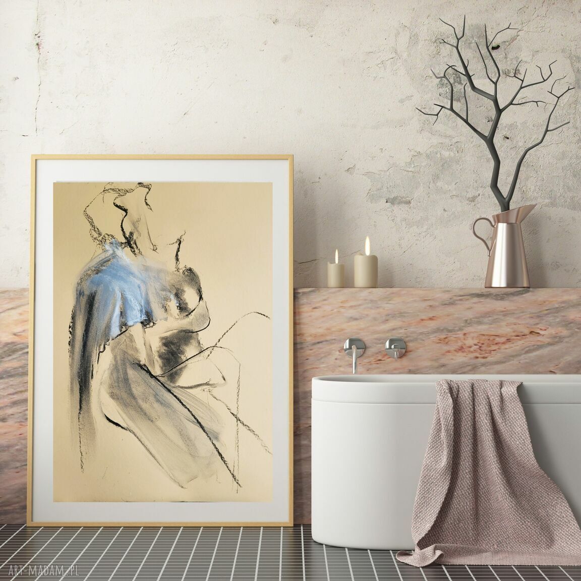 Kobiety 50x70 - grafika kobieca Louka w ciepłym beżu