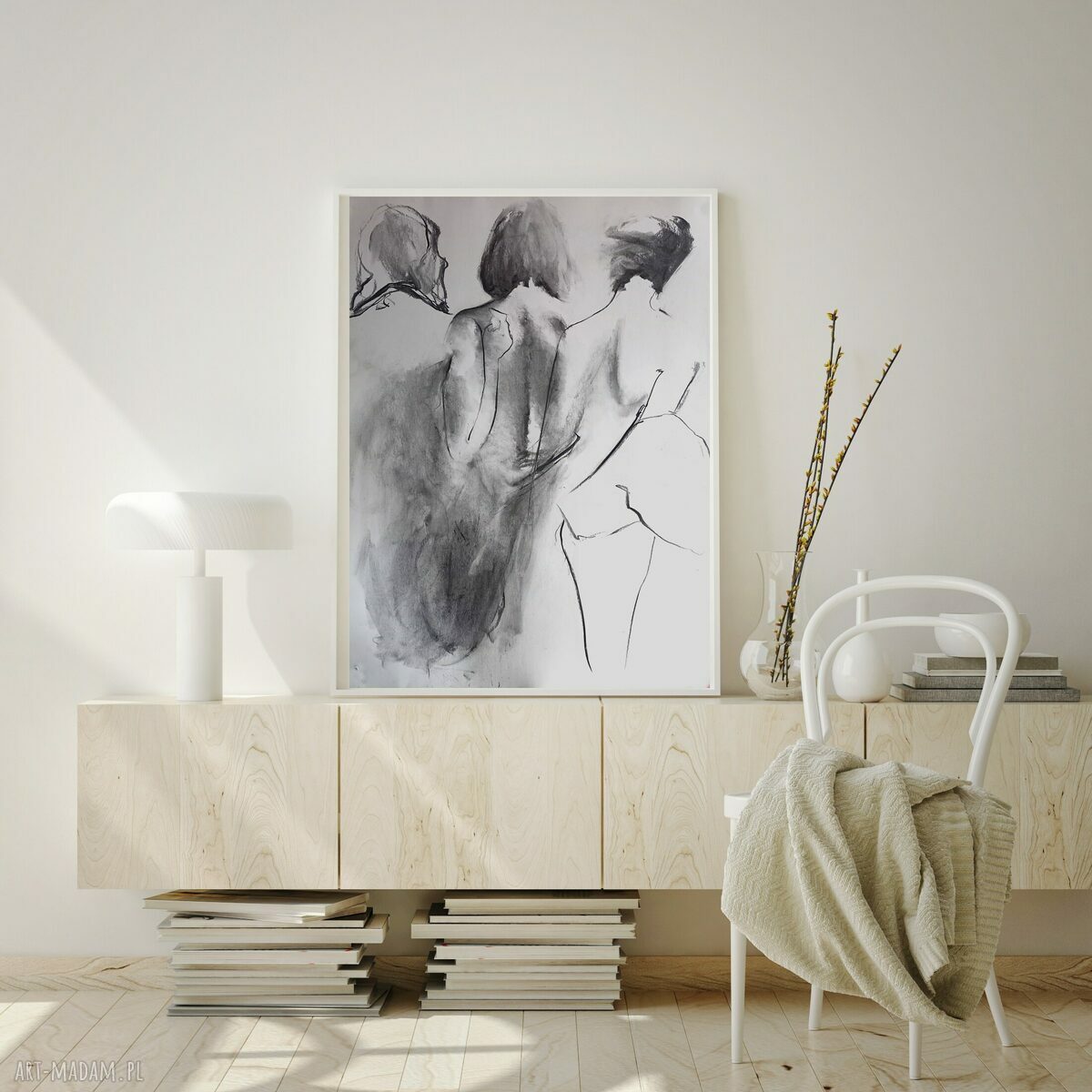 Kobiety - duży szkic 100x70 cm. Rysunek węglem do salonu