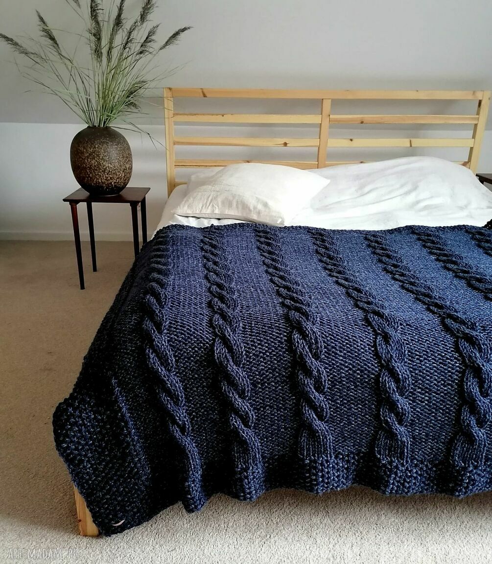 koce i narzuty: granatowy pled handmade