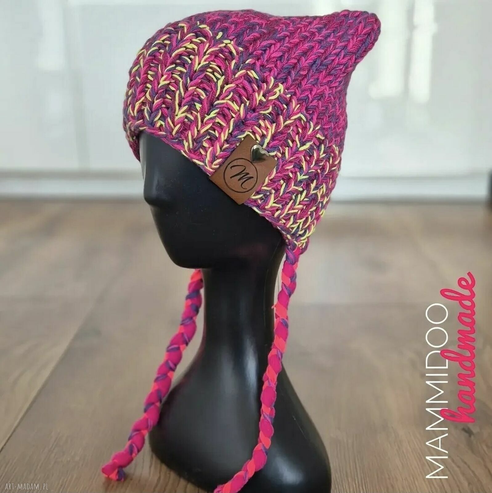 Kocia czapka z wełny merino - miękka czapka handmade