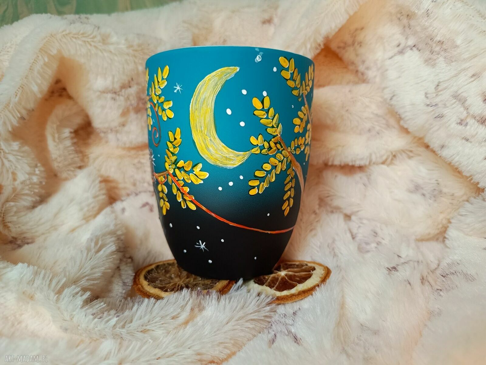 Ręcznie malowany kubek porcelanowy 300 ml - Kocia noc