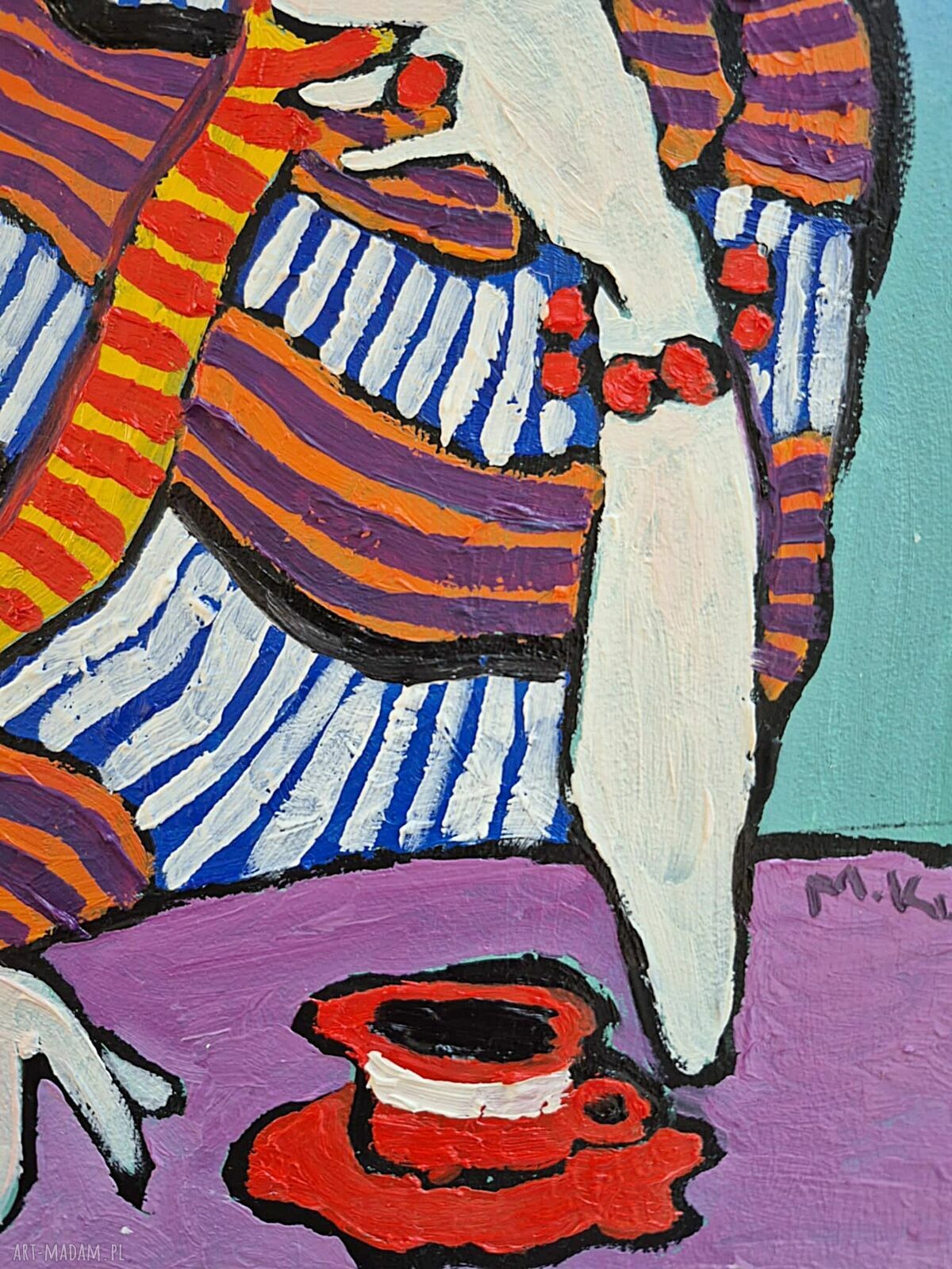Obraz do salonu Babcia Pasiaste myśli, ręcznie malowany olejny portret 21/29 cm
