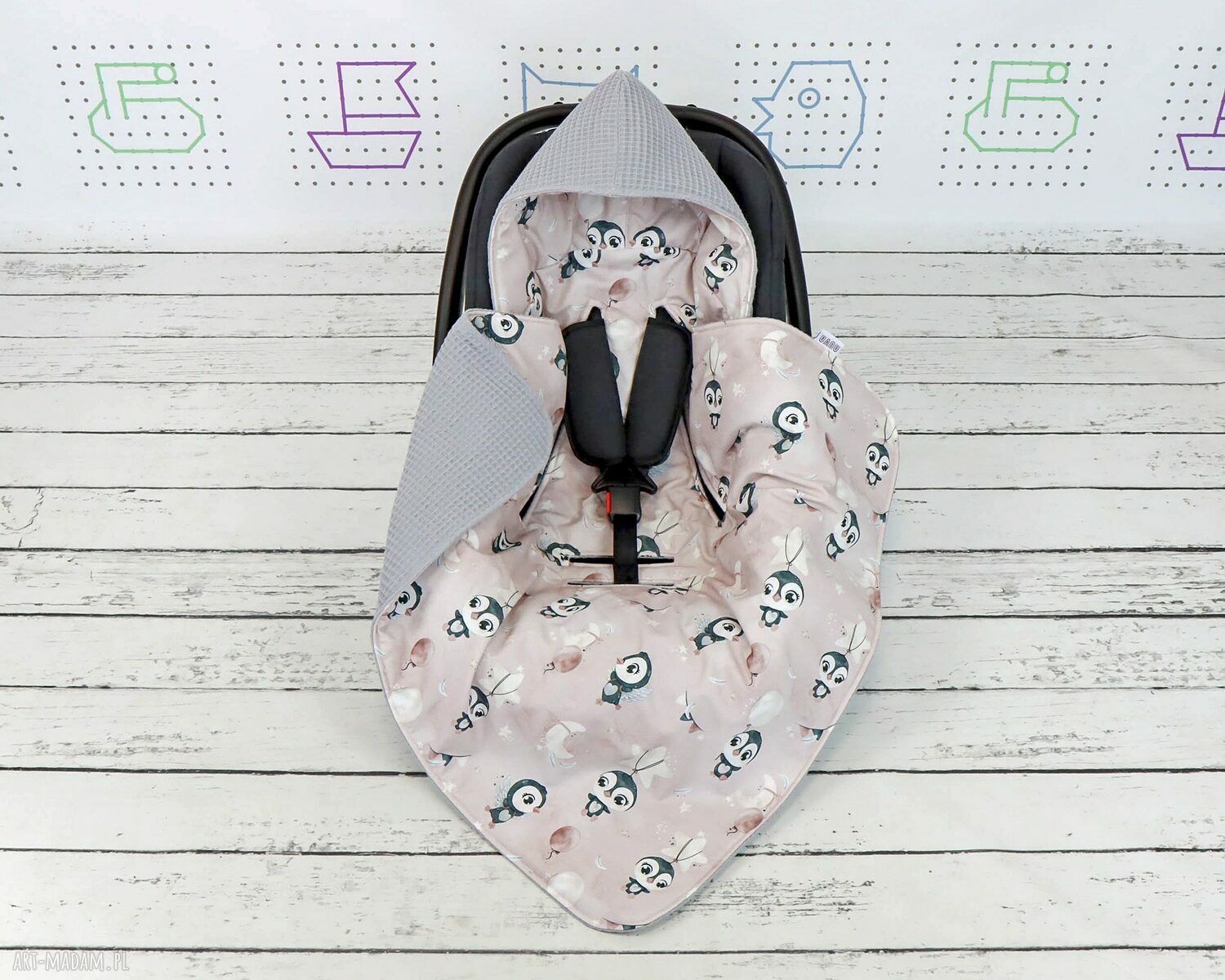 Bawełniany kocyk do fotelika Infant - Pingwinki Róż