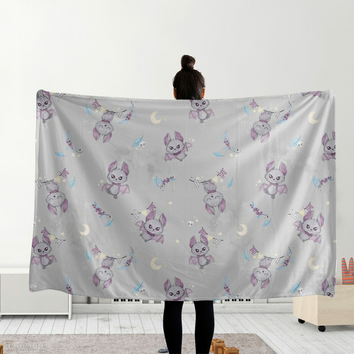 Kocyk dziecięcy polarowy 150x140 cm - nietoperze