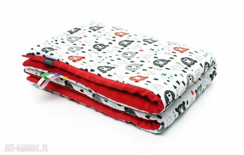 Kocyk 75x100 ocieplana minky misie czerwony kołderka