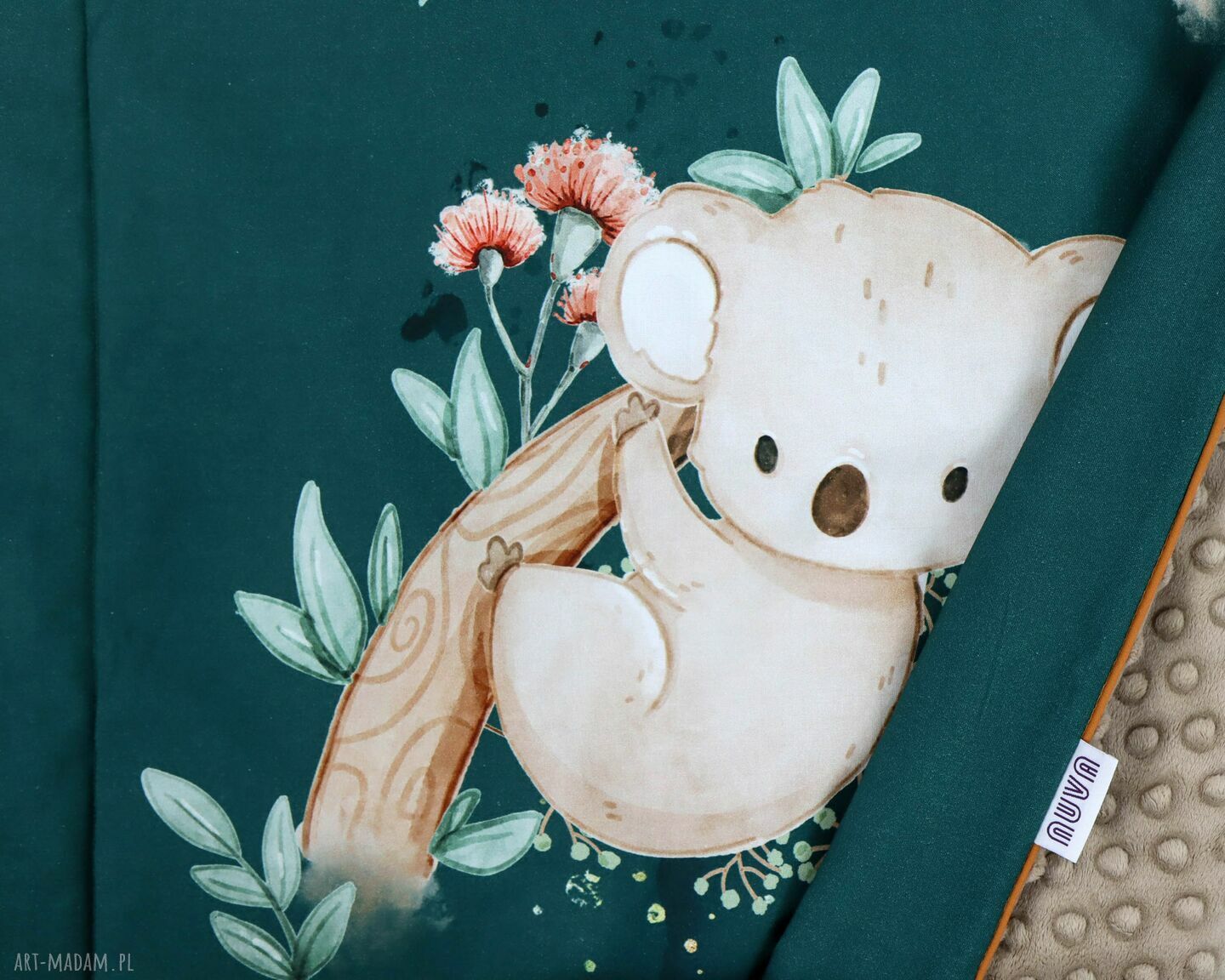 Ręcznie szyty kocyk Minky 75x100 Koala w zieleni