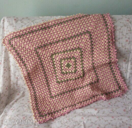 Kocyk shabby rustykalny 85x85 - ręcznie robiona narzutka