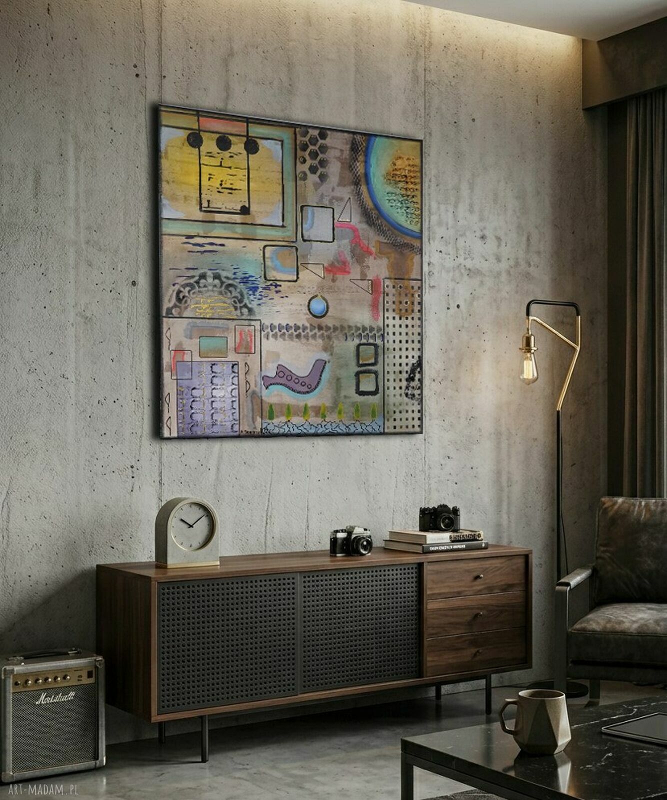 „Kod źródłowy” - loftowy, abstrakcyjny obraz na płótnie 100 x 90 cm