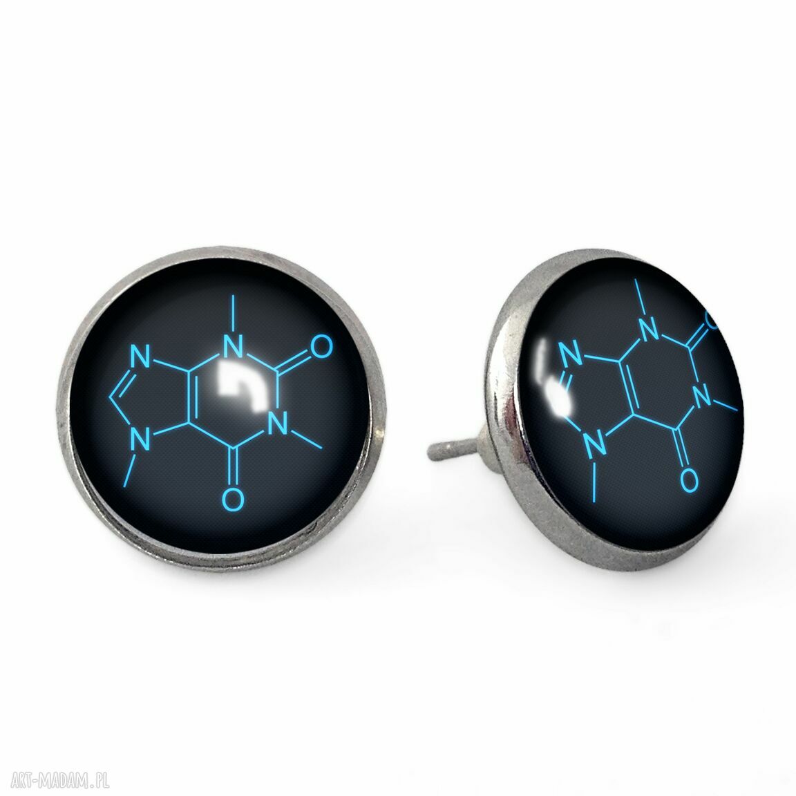 Kofeina kolczyki sztyfty wkrętki chemiczne prezent ręcznie
