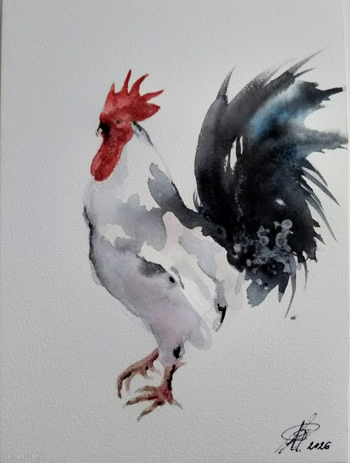 Kogut - akwarela w stylu rustykalnym na Wielkanoc 15x21 cm