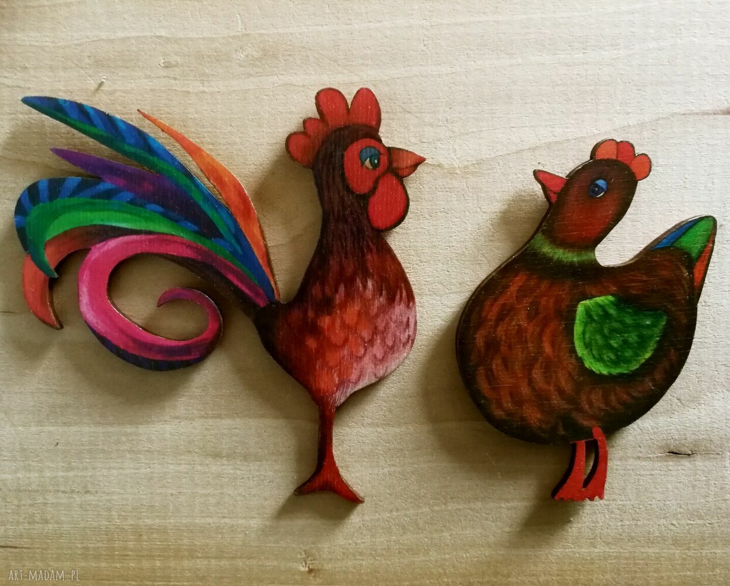 Kogut - drewniany magnes na lodówkę 10 x 10 cm (ręczne wykonanie)