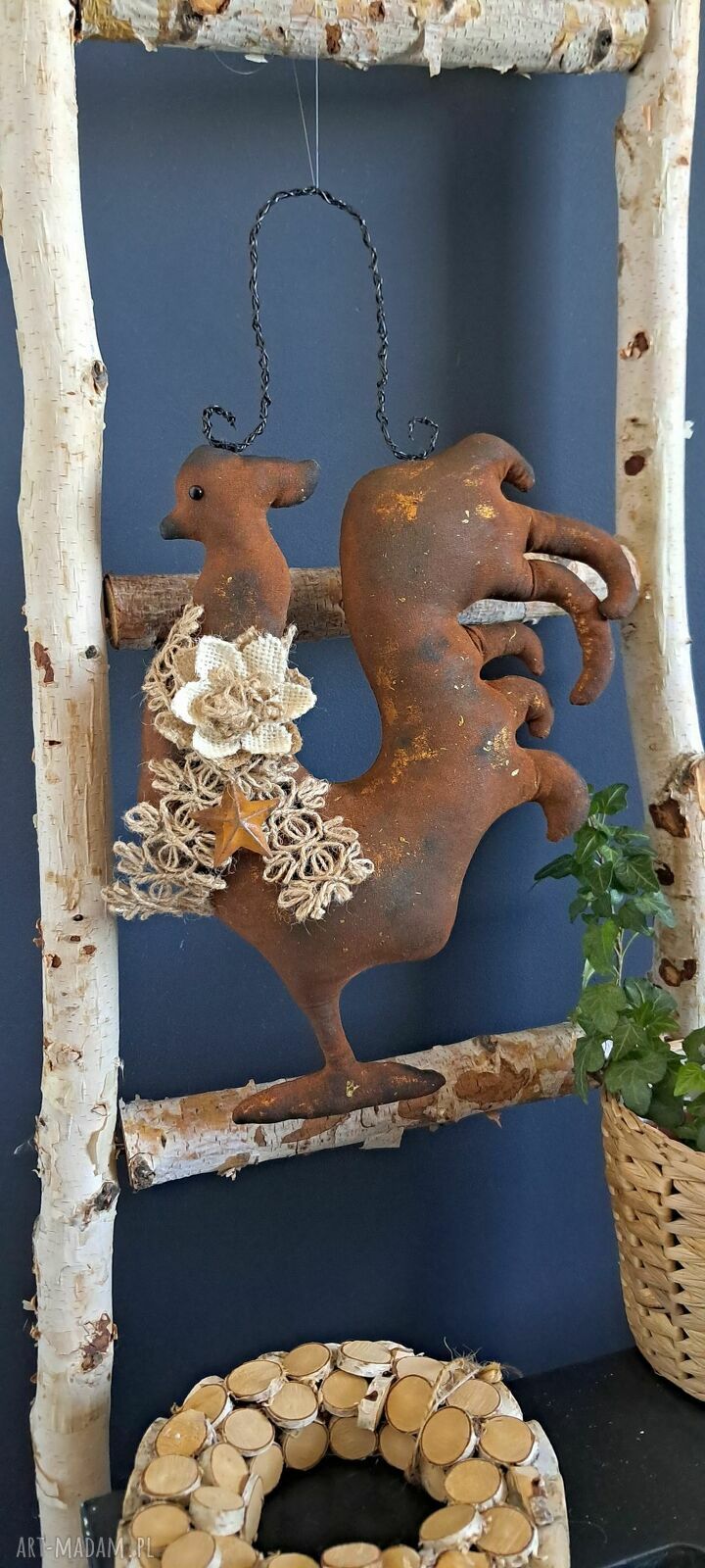 Kogut rdzawy - dekoracja w stylu vintage do zawieszenia