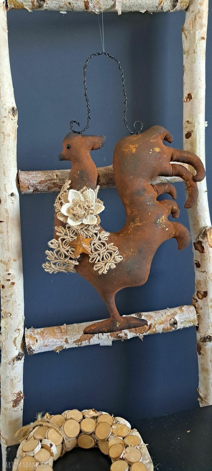 Kogut rdzawy - dekoracja w stylu vintage do zawieszenia