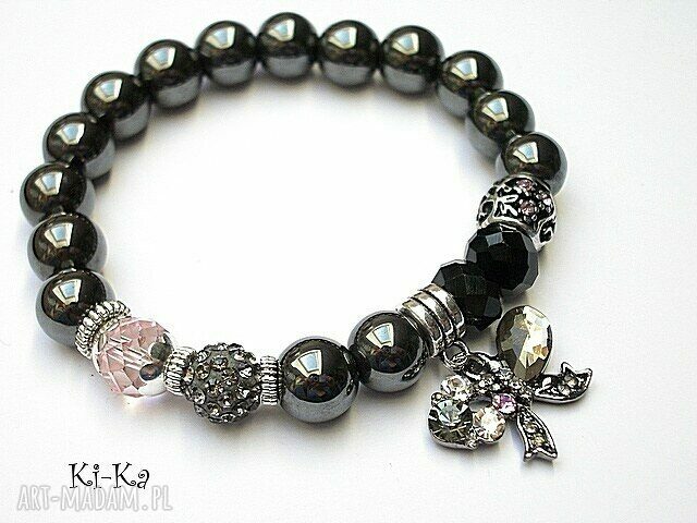 Kolekcja rich graphite bow hematyt cyrkonie kryształki swarovski
