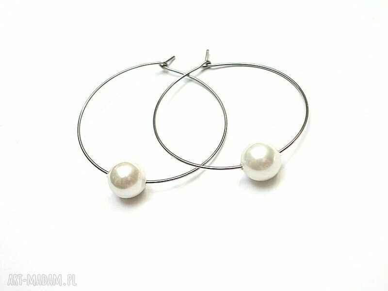 Kolczyki koła ze stali szlachetnej z perłami Swarovski - Alloys Collection /one pearl/ white