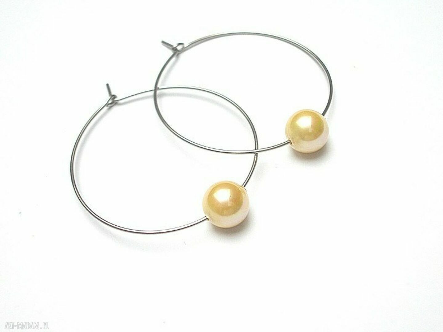 Alloys Collection /one pearl/ yellow - kolczyki ze stali i perłą Majorka (8 mm)