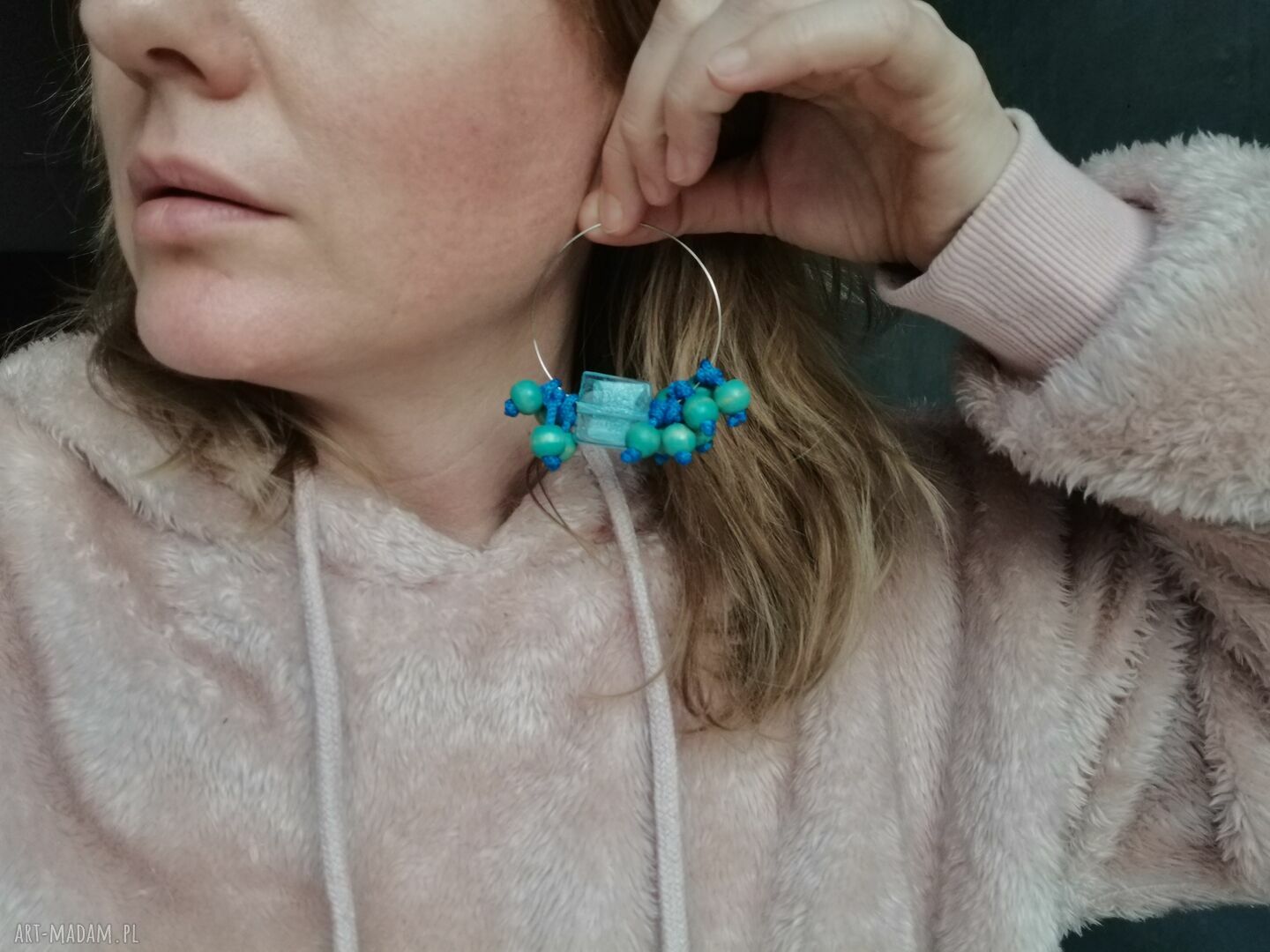 Niebieskie klipsy koła boho - Ruda Klara