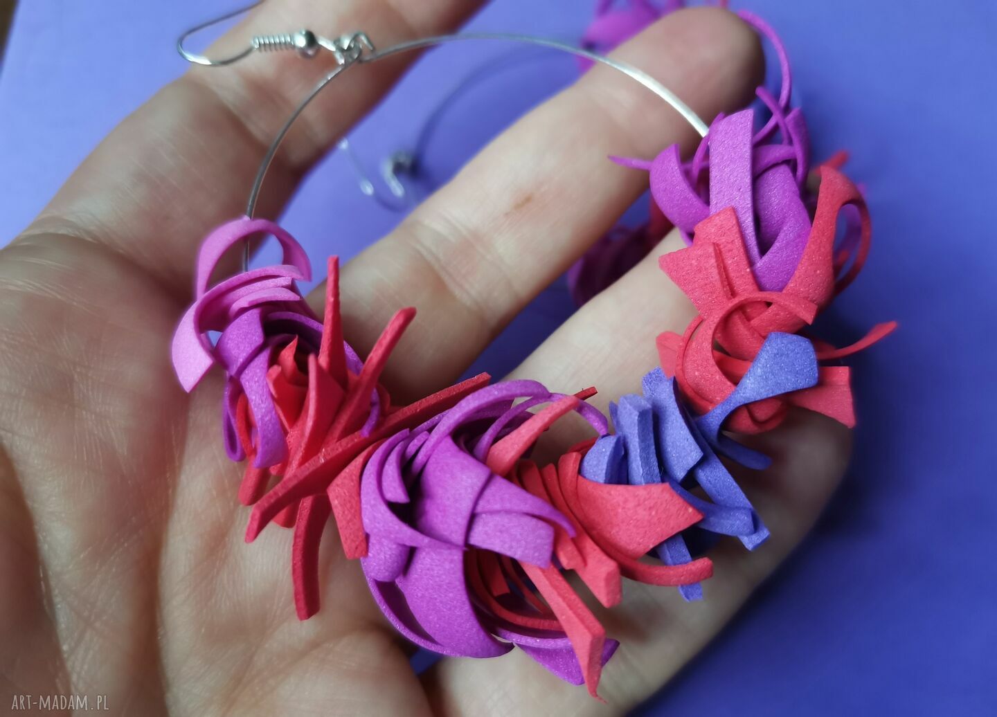 Kolczyki koła czerwono-fioletowe handmade - boho Frida Ruda Klara