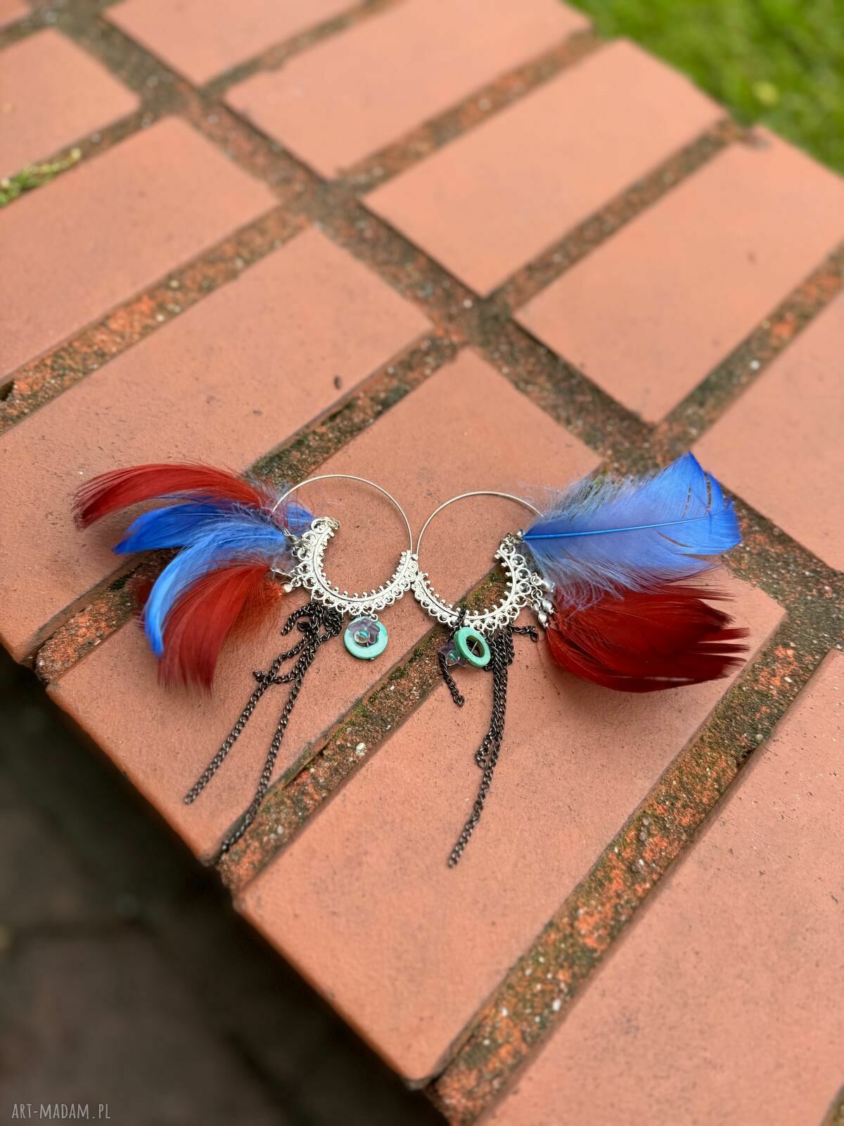 Kolczyki koła boho Ruda Klara - turkus i zieleń, lekkie handmade