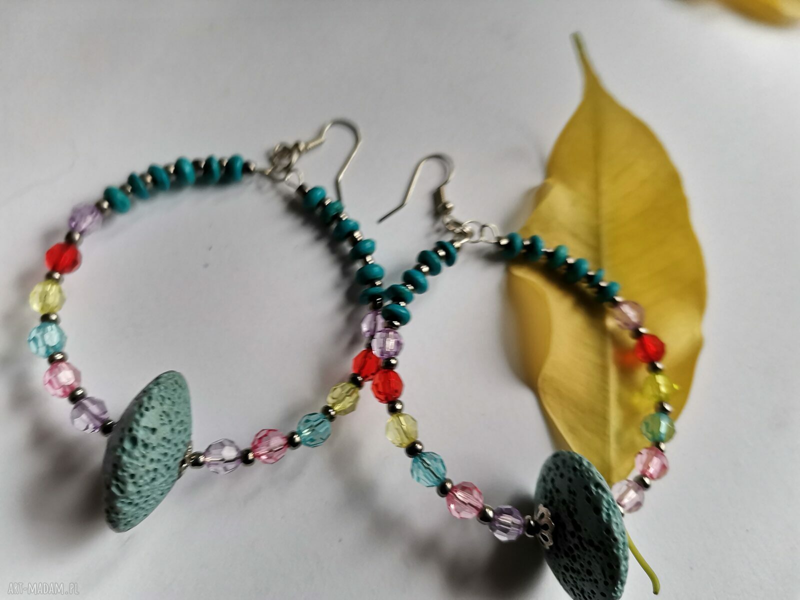Kolczyki koła z koralikami Box z1 - boho etno w kolorowym stylu
