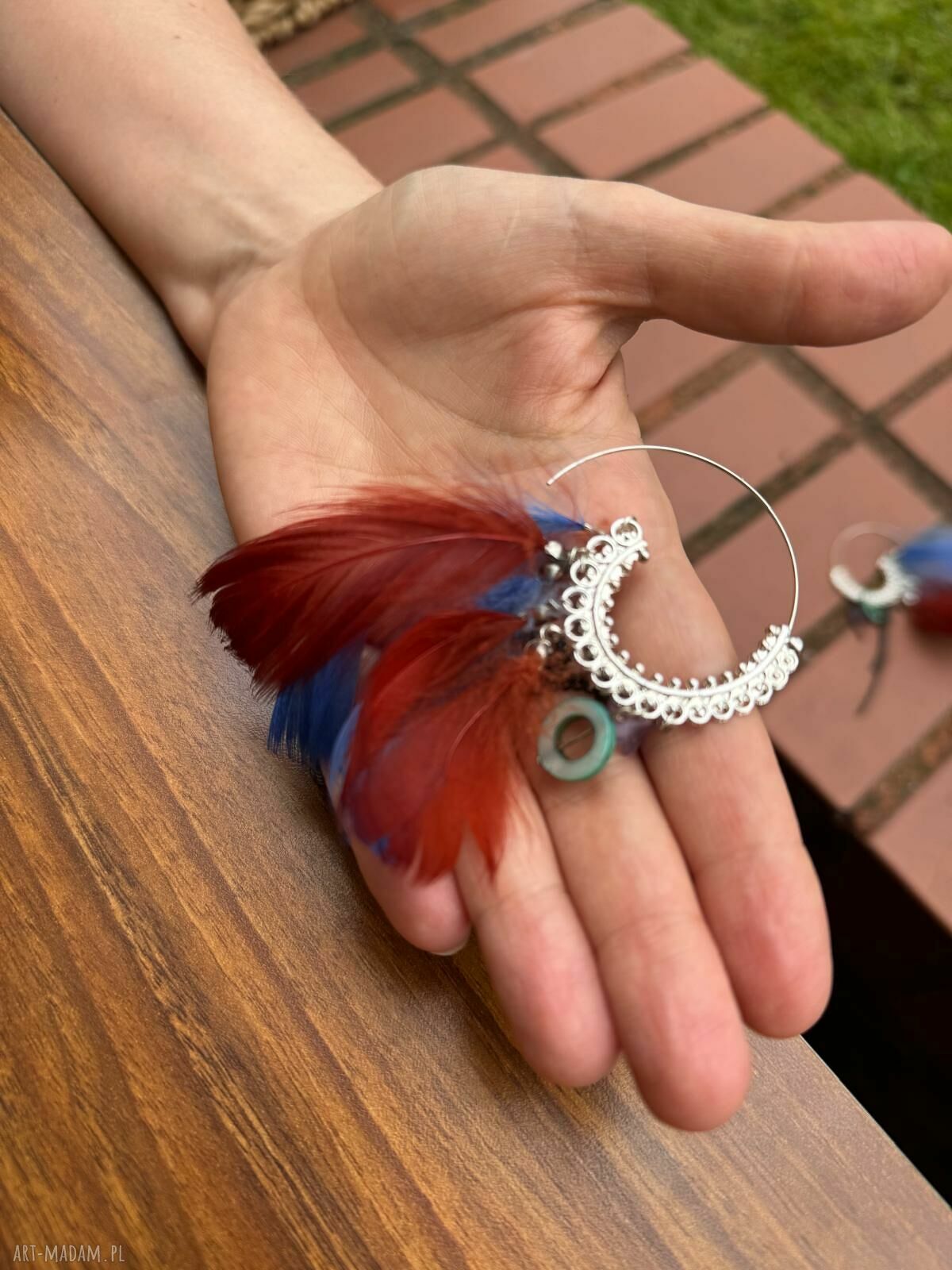 Kolczyki koła boho Ruda Klara - turkus i zieleń, lekkie handmade