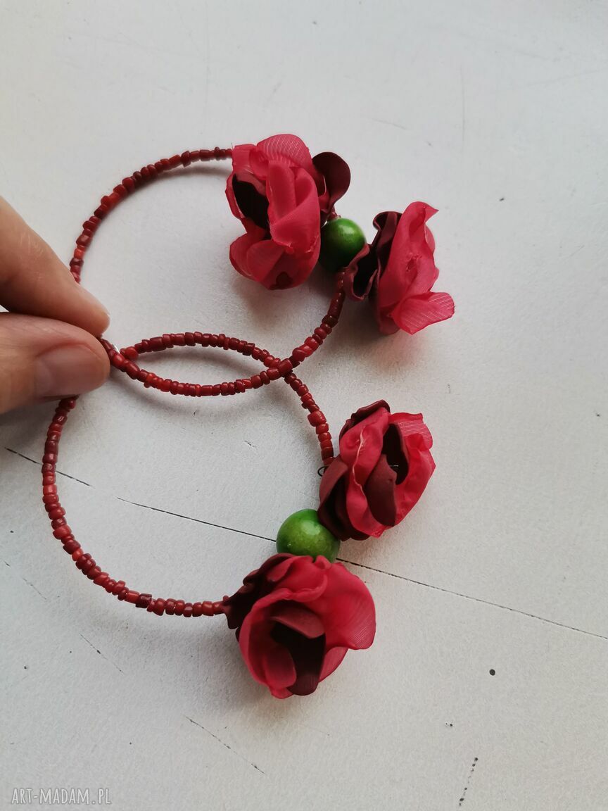 Lekkie klipsy koła kwiatowe w stylu folk i etno - handmade Ruda Klara
