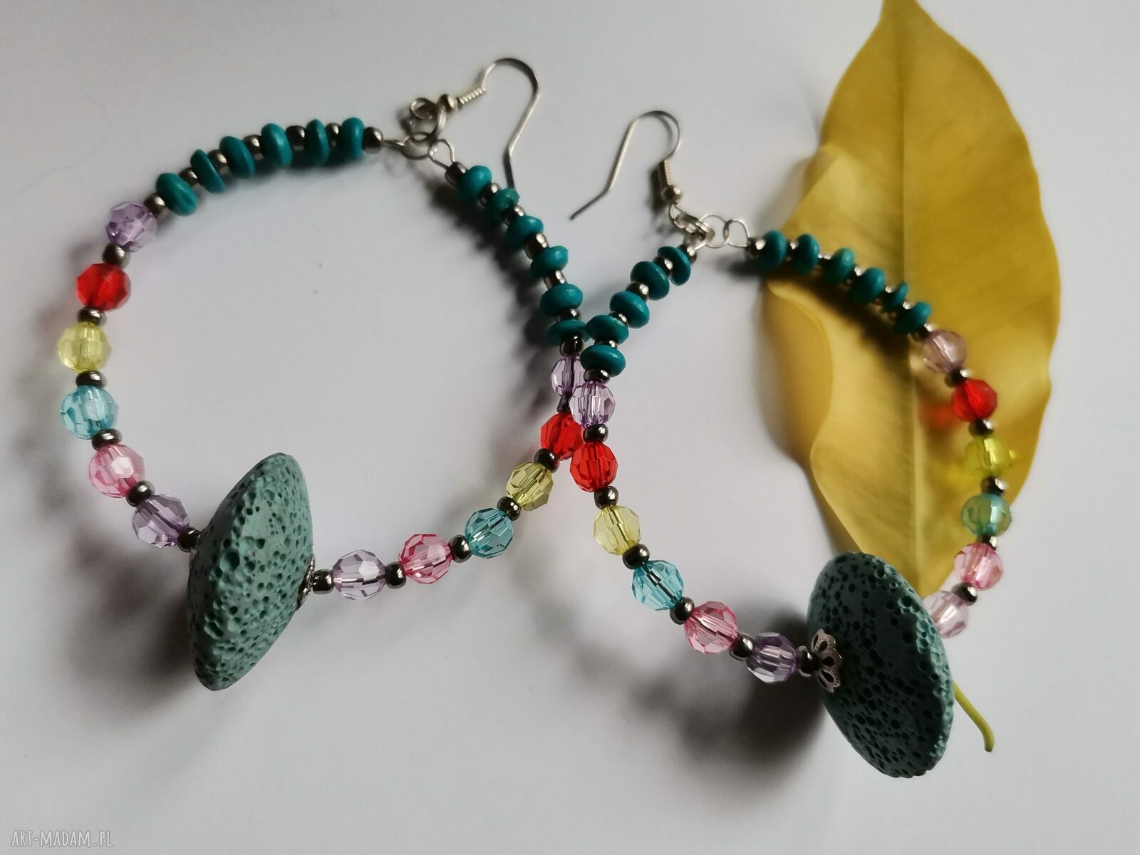 Kolczyki koła z koralikami Box z1 - boho etno w kolorowym stylu