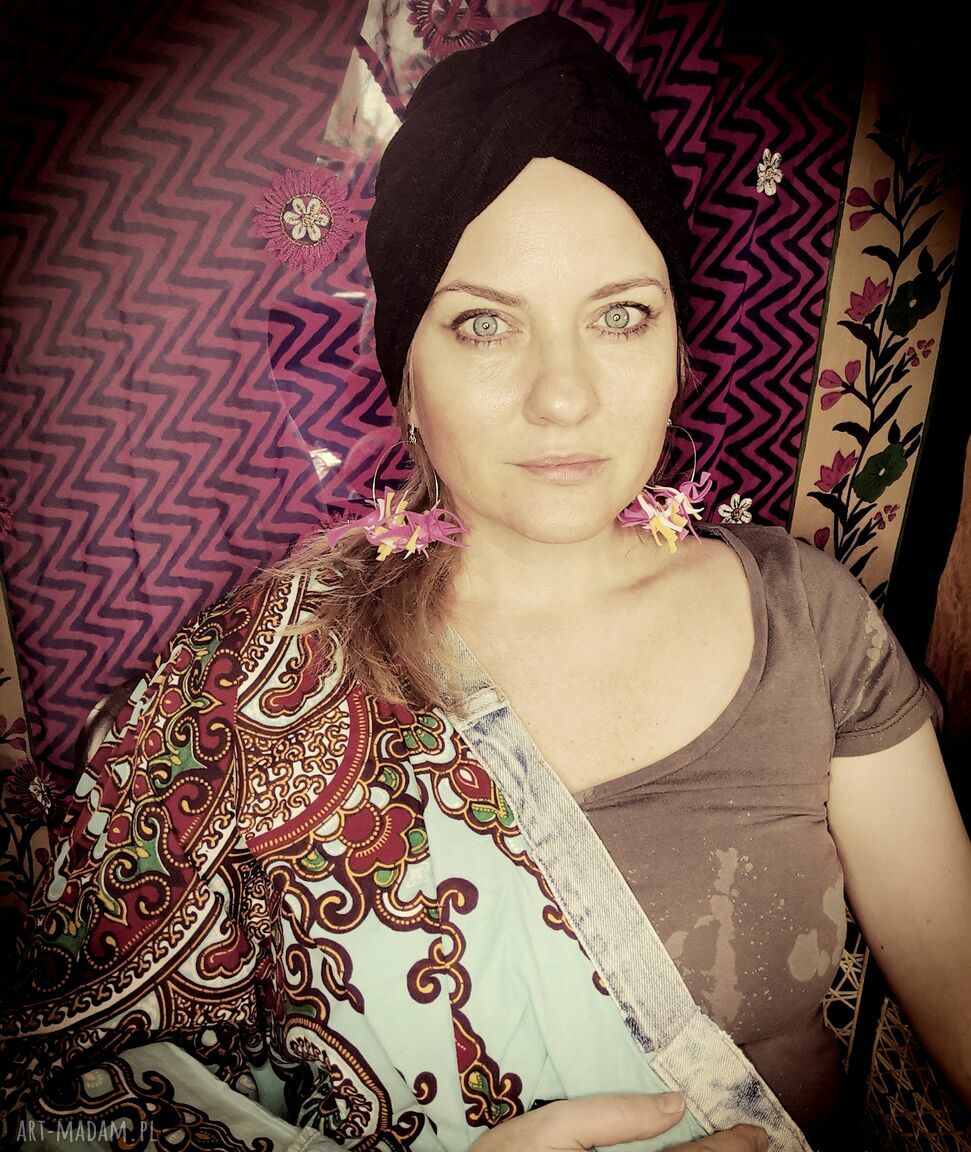 Kolczyki koła kwiatowe leciutkie - retro i folk