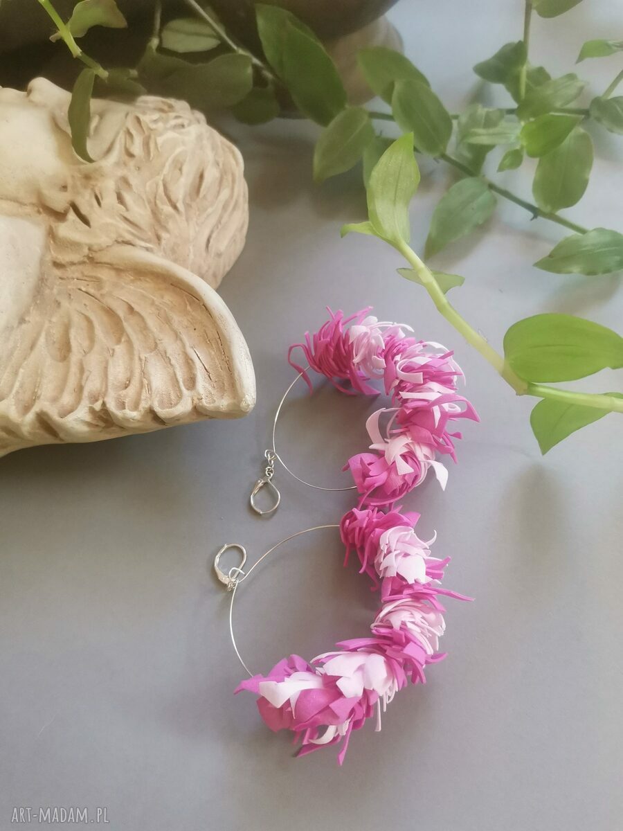 Kolczyki koła w kolorze róż amarant i pastele - styl boho-folk