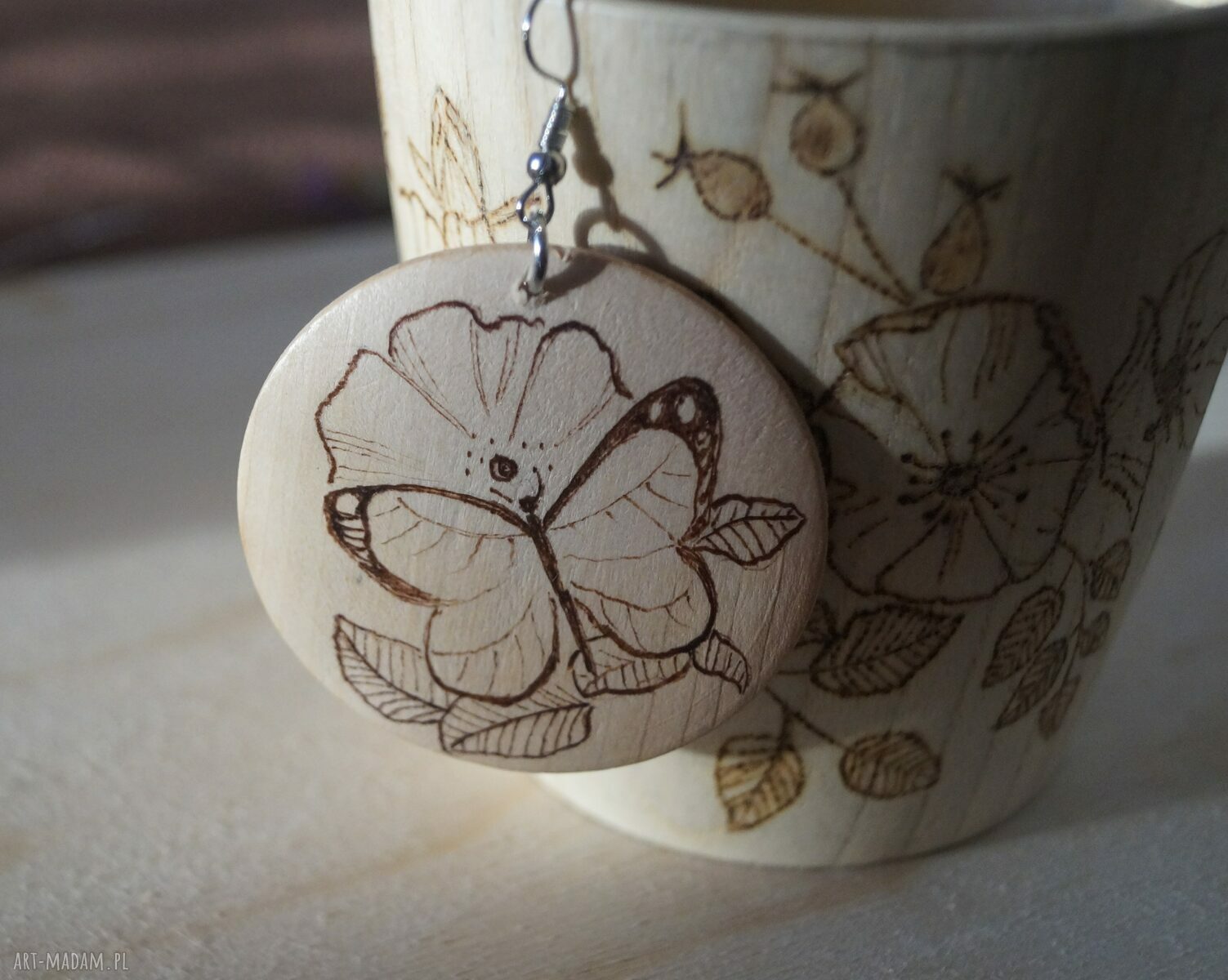 kolczyki: Ikebana Motyla ręcznie wypalane drewniane kolczyki handmade