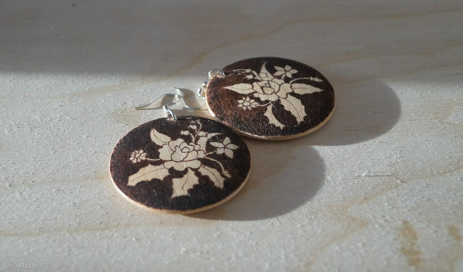 kolczyki: Ikebana Motyla ręcznie wypalane drewniane kolczyki handmade