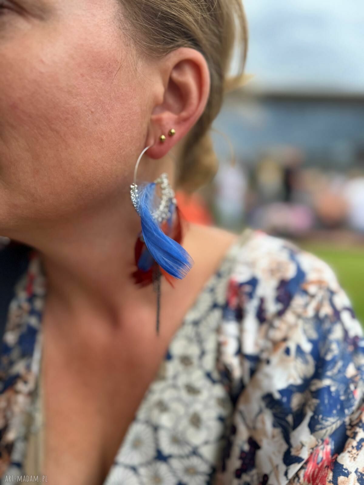 Kolczyki koła boho Ruda Klara - turkus i zieleń, lekkie handmade