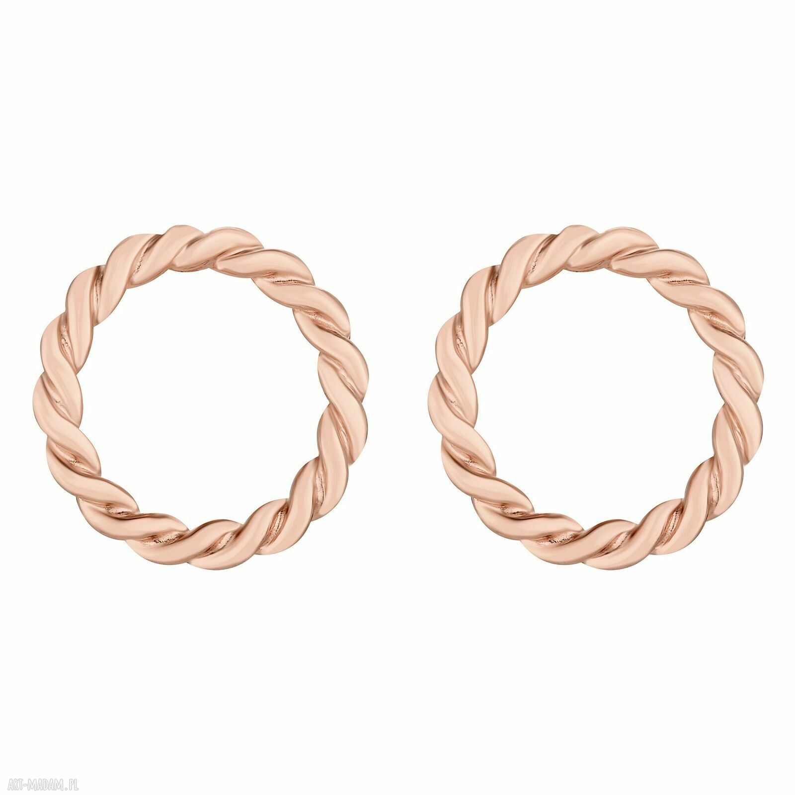 Kolczyki plecione kółeczka różowego złota pozłacane sztyfty koła