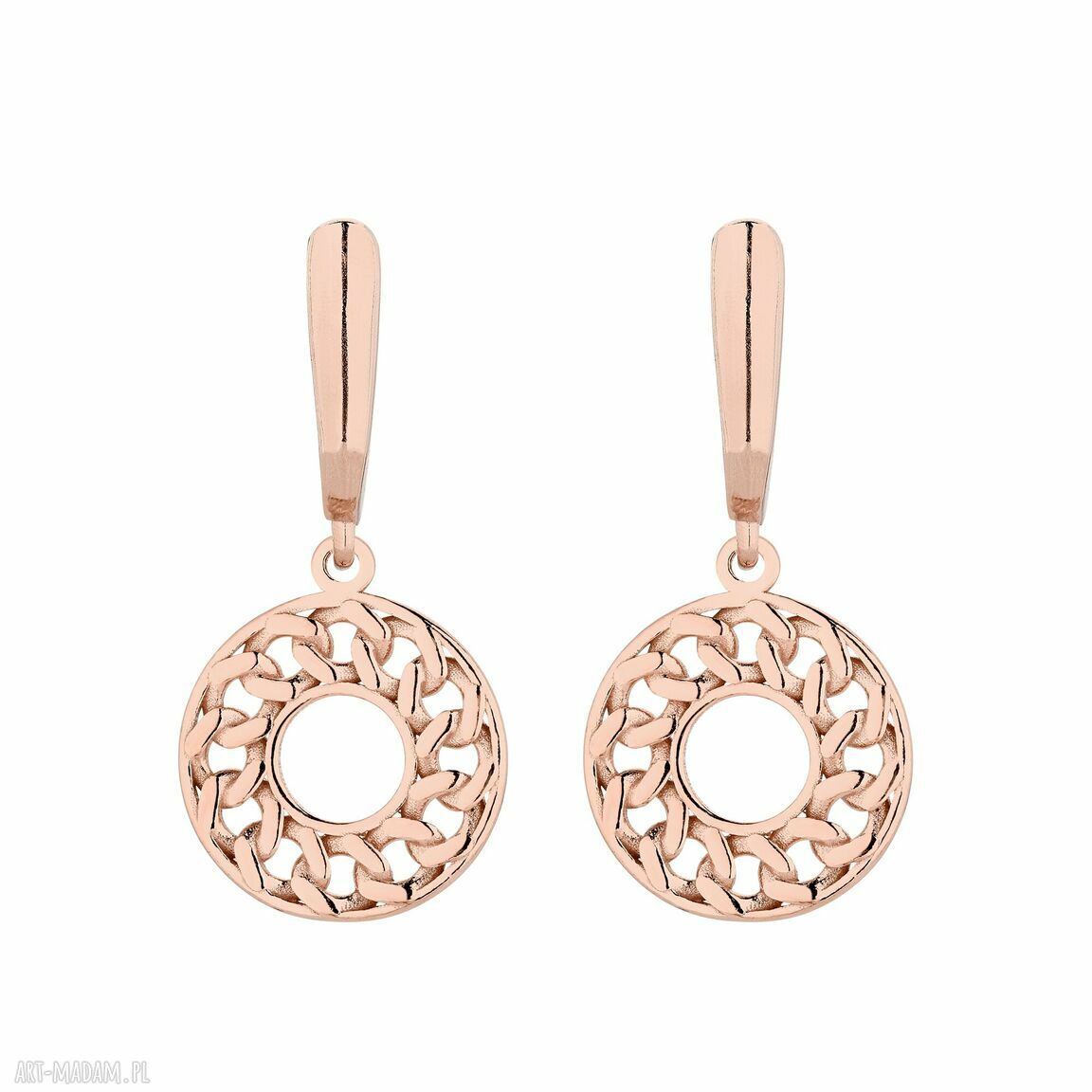 Kolczyki ozdobnymi zawieszkami różowego złota koła rozety wiszące