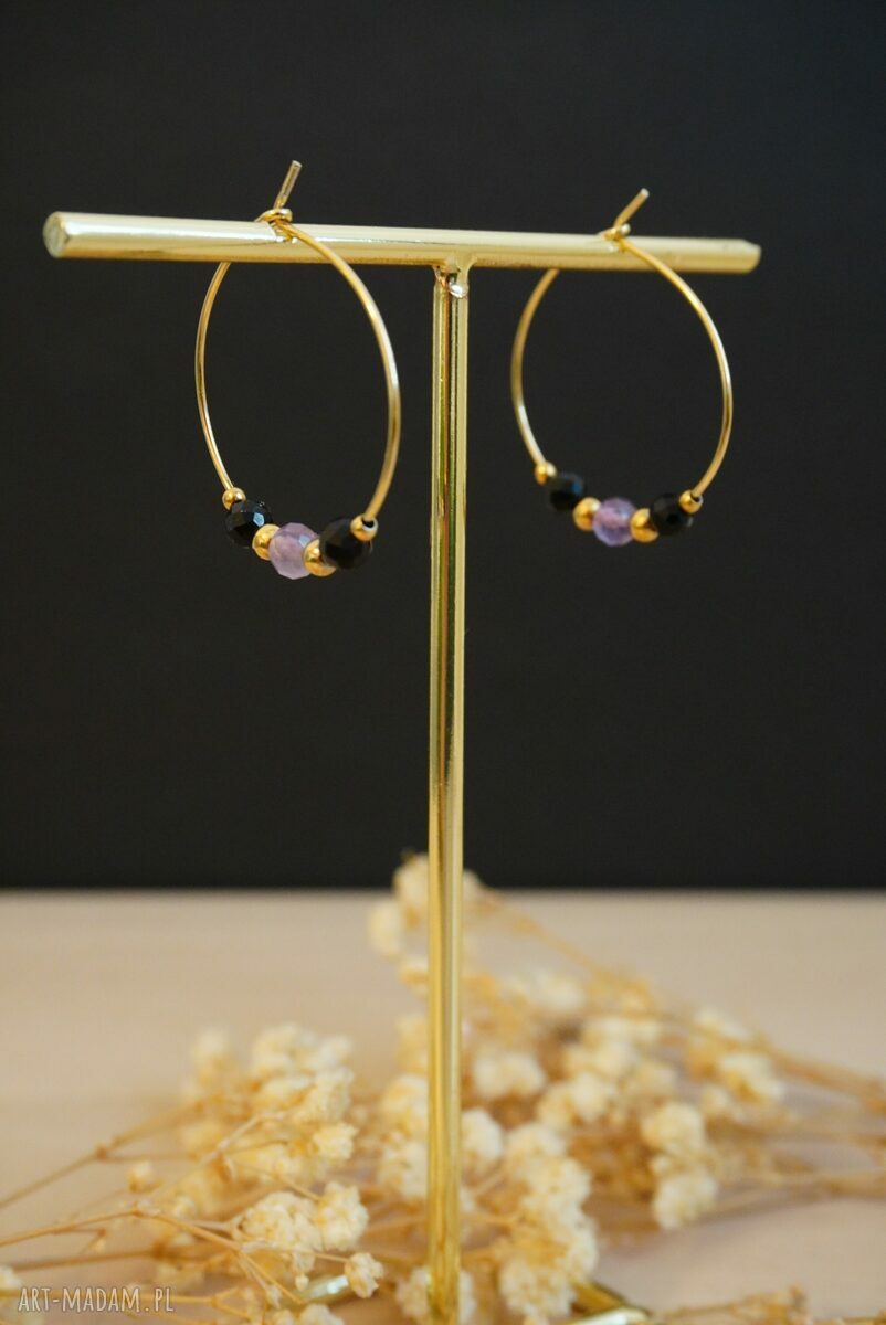 Kolczyki koła ze stali chirurgicznej z agatem i ametystem