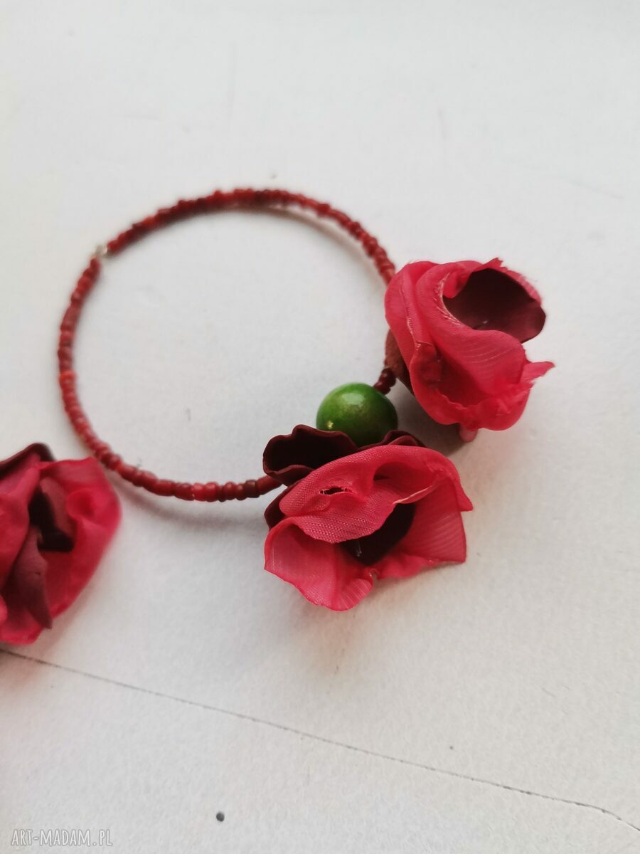 Lekkie klipsy koła kwiatowe w stylu folk i etno - handmade Ruda Klara