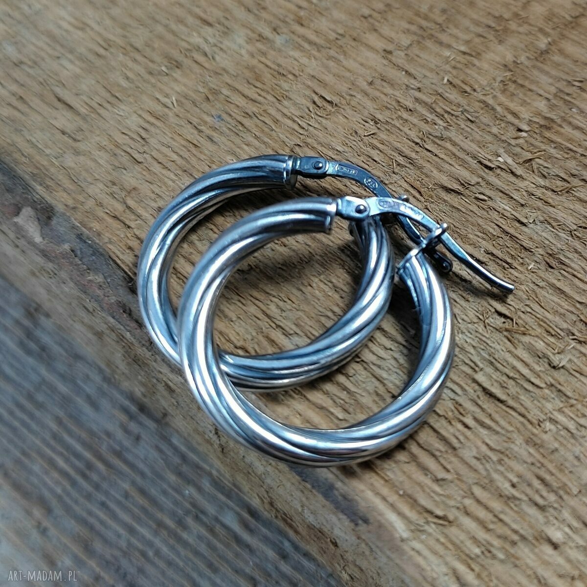Kolczyki Koła Skręcone ze Srebra 925 Oksydowanego - Irart 2,1 cm