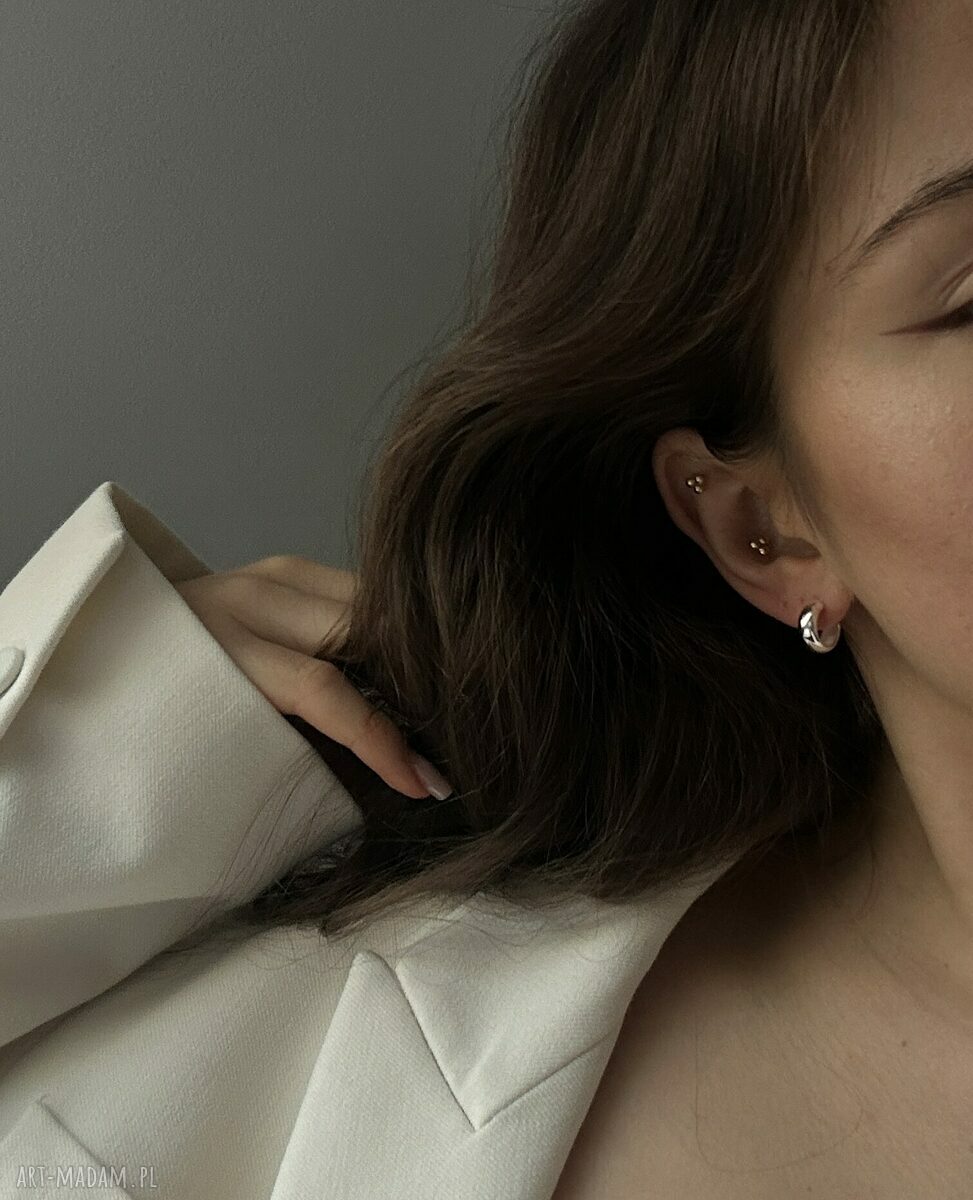 kolczyki: Srebrne kolczyki grube małe półkola Ręcznie robione