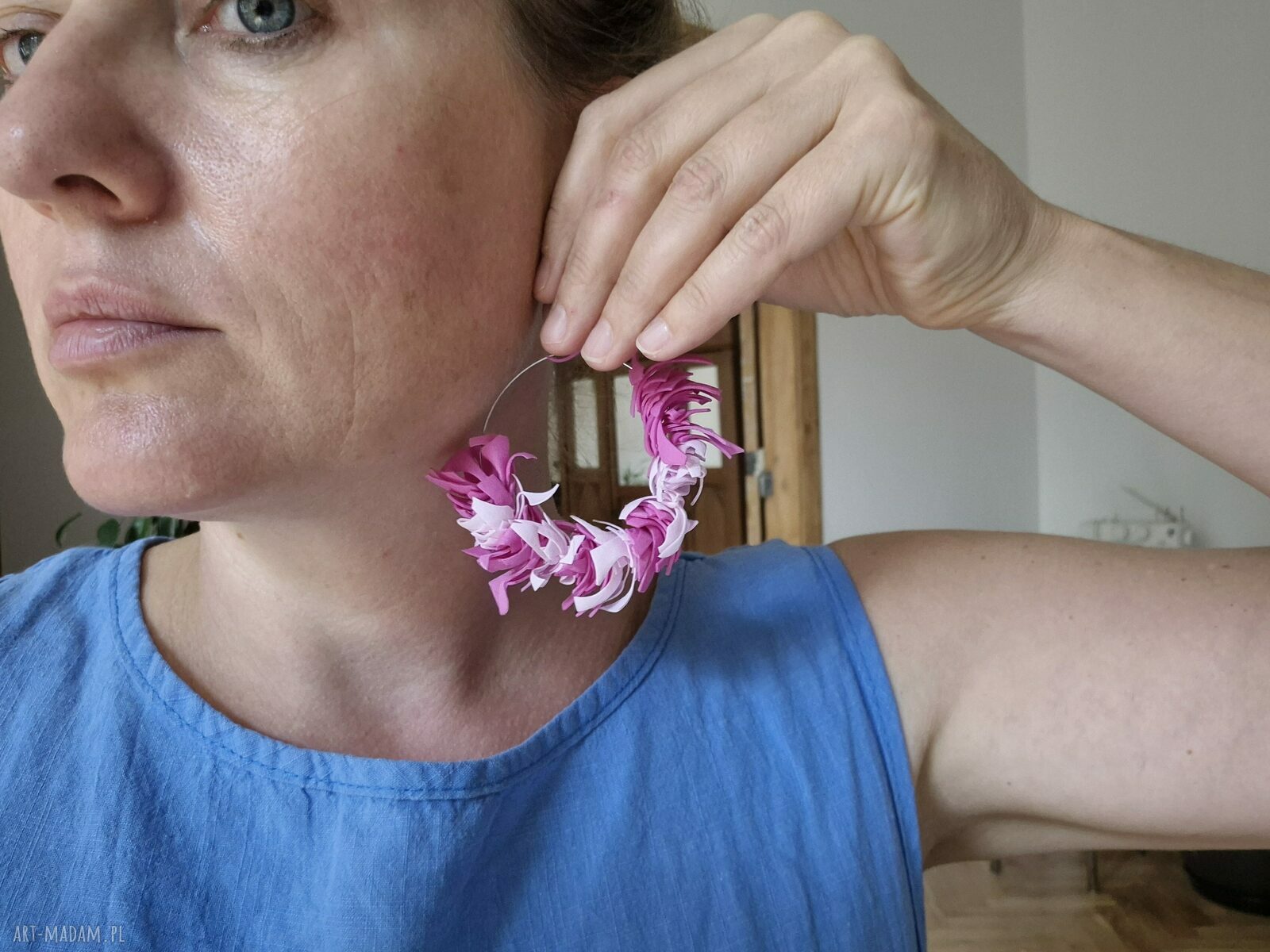 Kolczyki koła lekkie jak piórko folk i boho - różowe