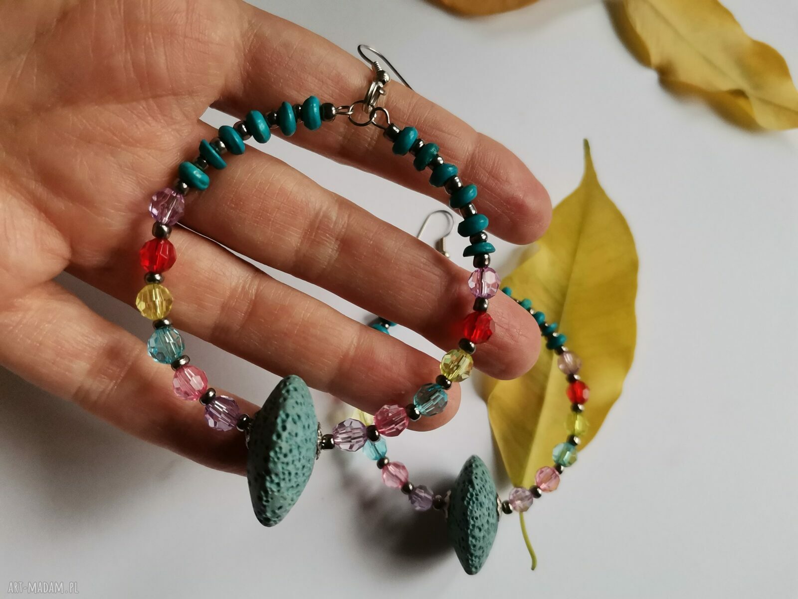 Kolczyki koła z koralikami Box z1 - boho etno w kolorowym stylu