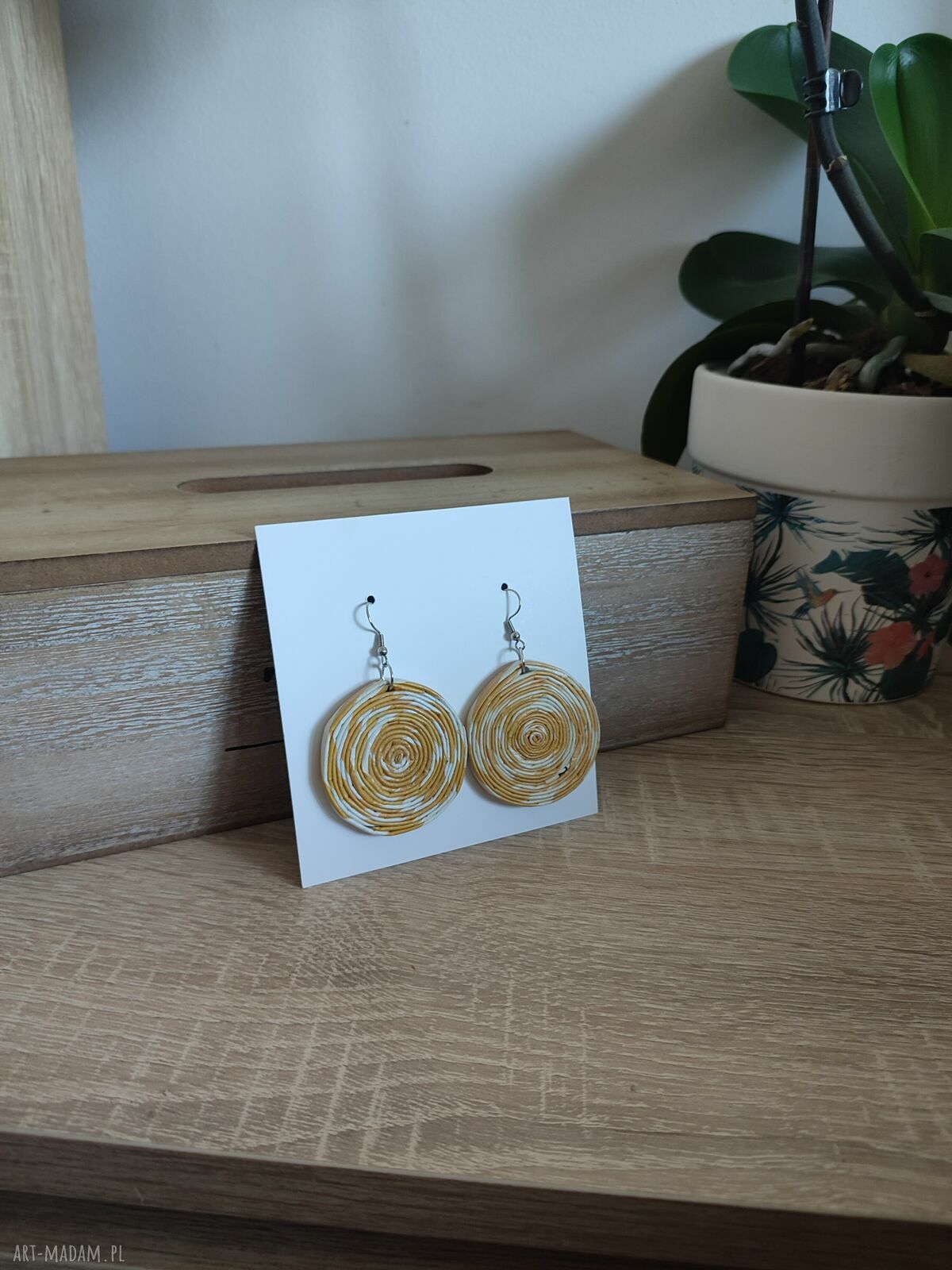 Kolczyki koła z papierowej wikliny handmade na stali chirurgicznej