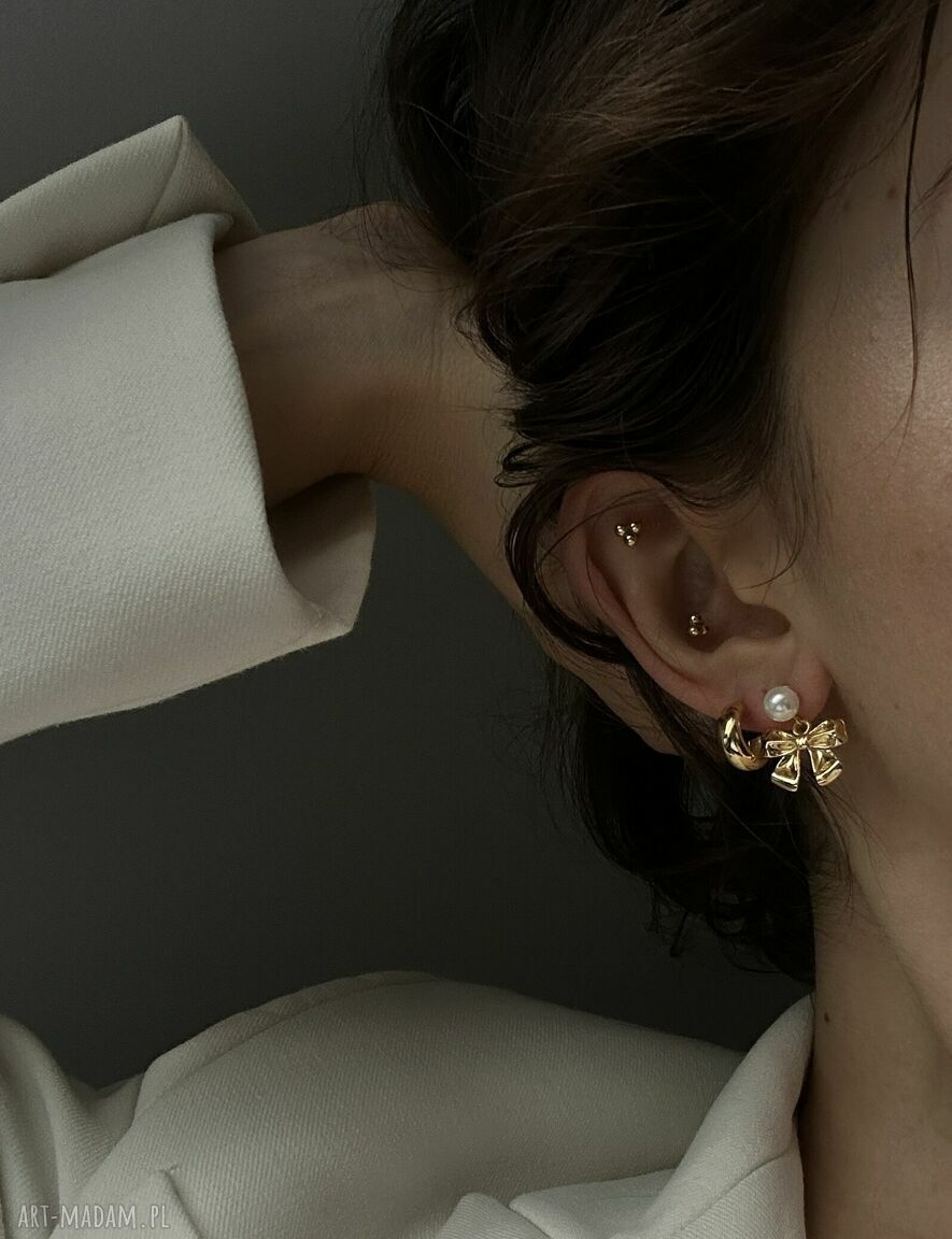 kolczyki: Złote kolczyki grube małe półkola Ręcznie robione