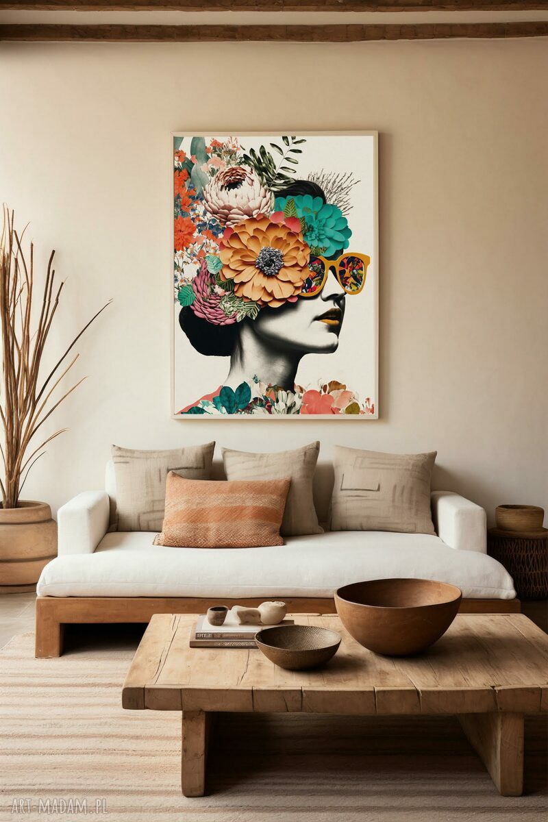 Plakat kolaż Dziewczyna Kwiaty 40x50 cm - kobieca dekoracja