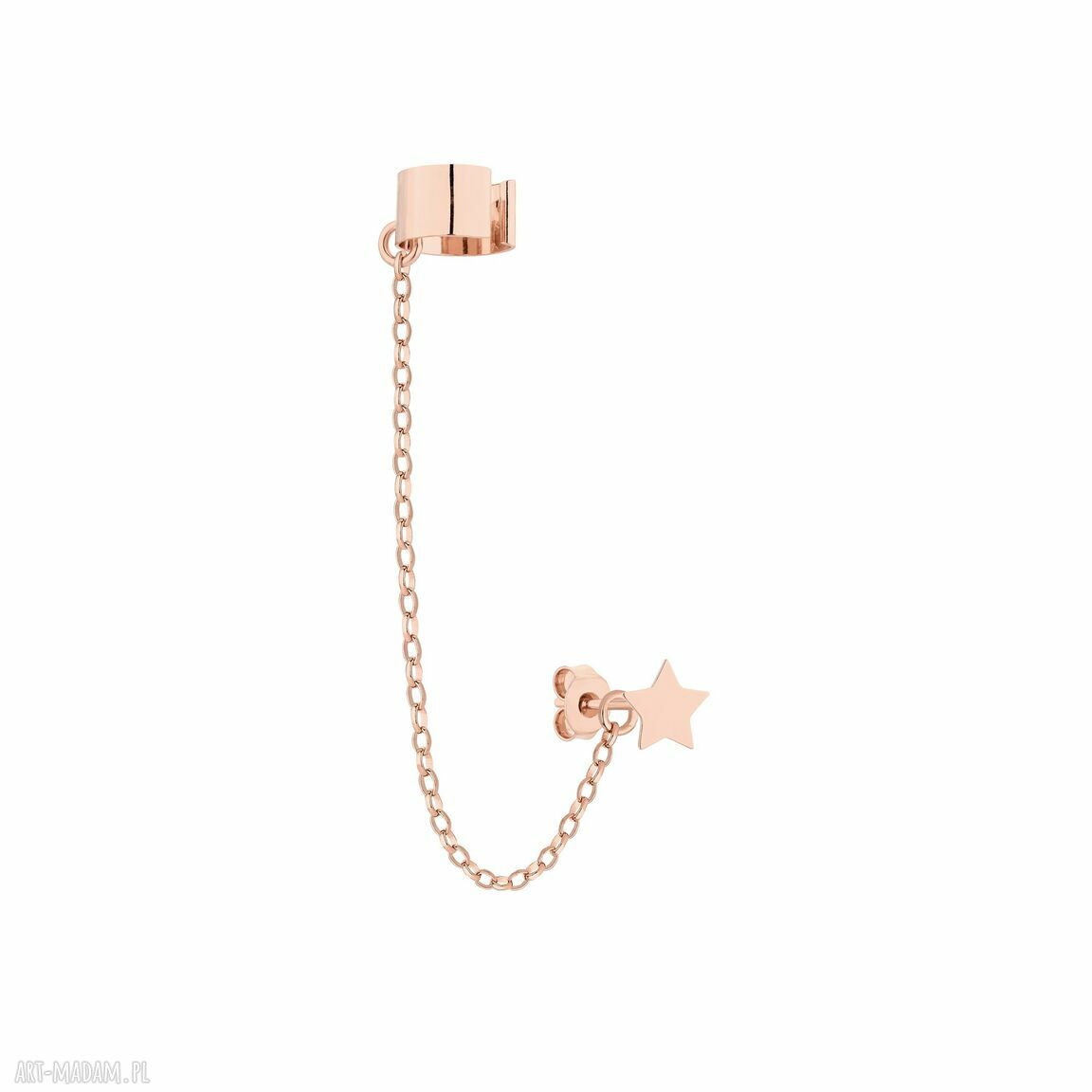 Nausznica różowym złocie łańcuszkiem gwiazdką rock