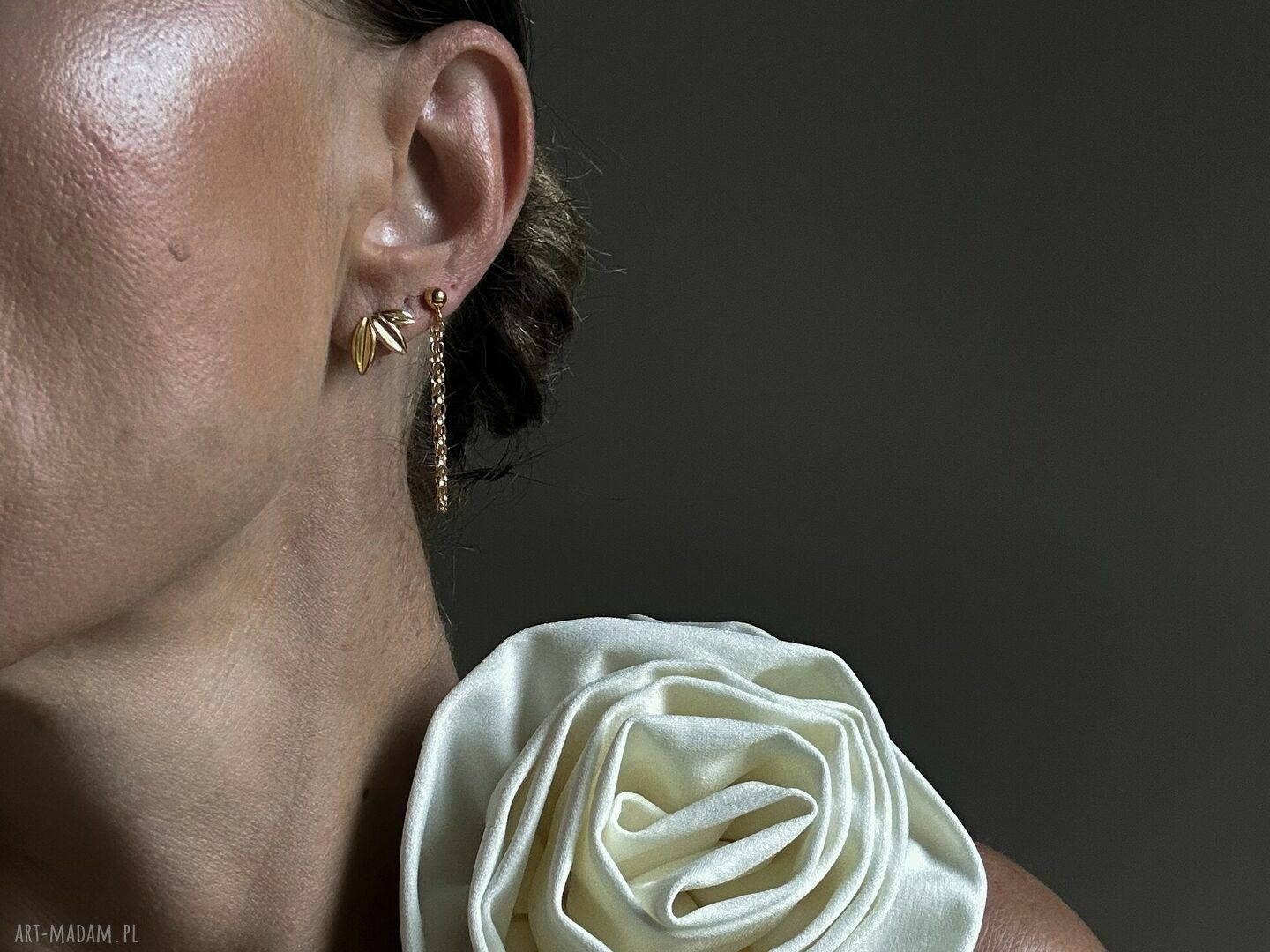 kolczyki: Kolczyk z łańcuszkiem z różowego złota Hand Made