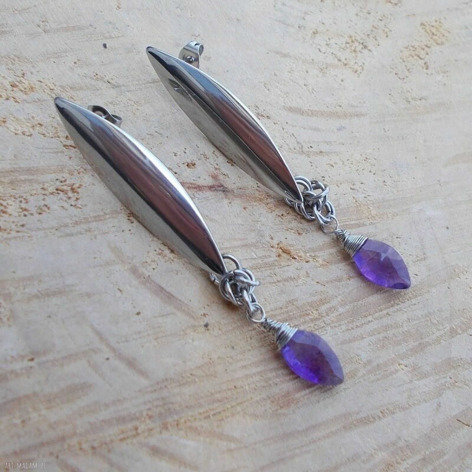 Kolczyki ametystowe markizy - efektowne chainmaille z ametystem
