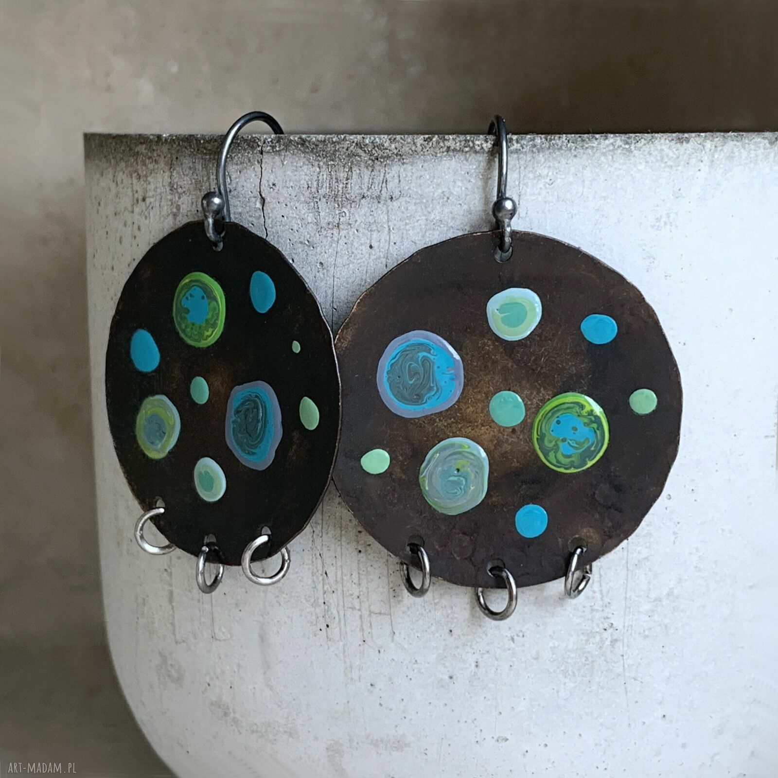 Kolczyki Azure Dots Green & Blue - ręcznie emaliowane turkusowe kropki